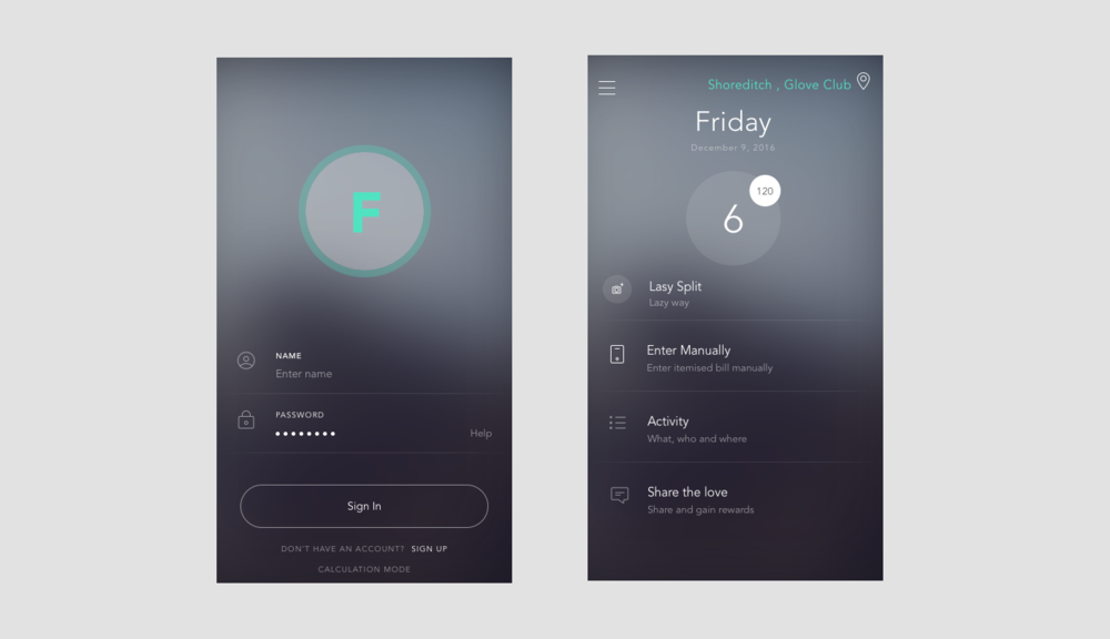 Login and home screen page