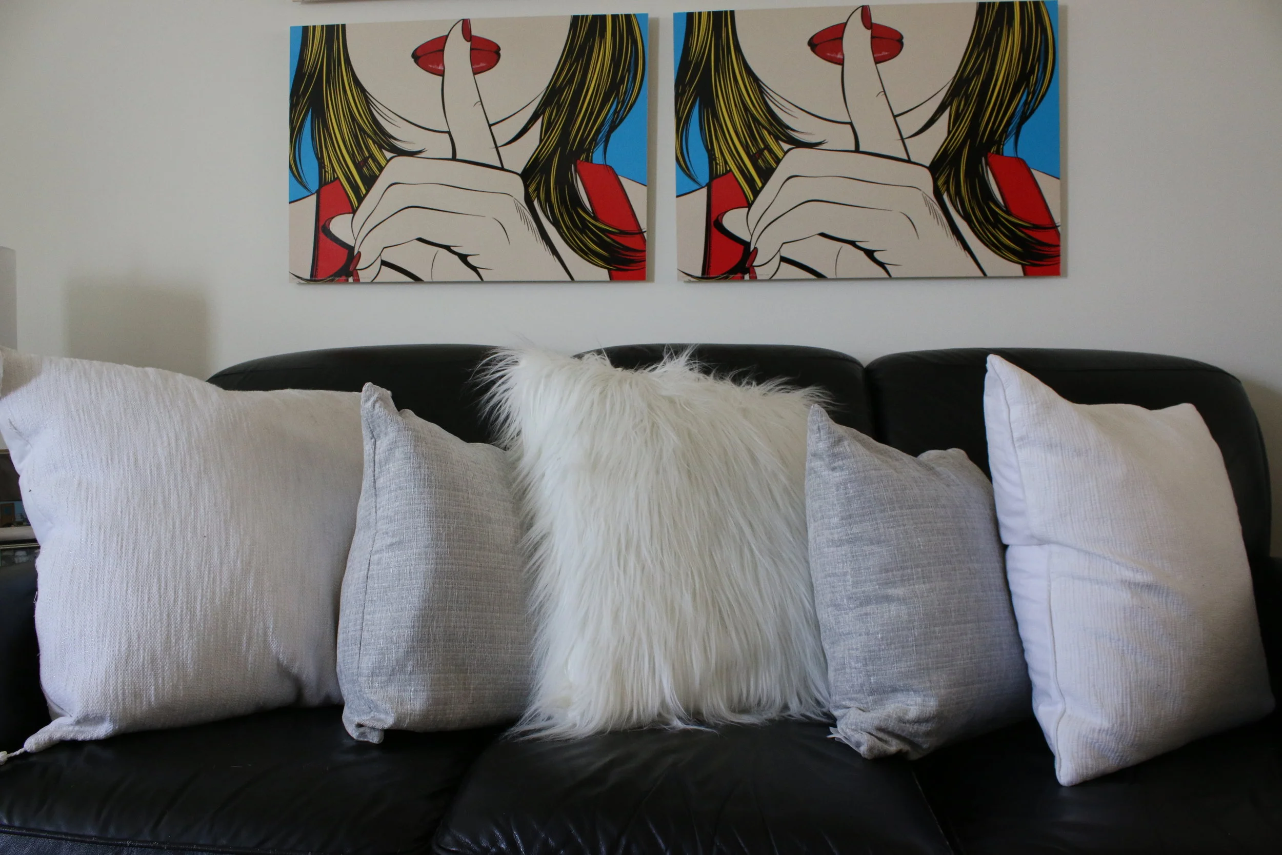 The wall art I bought from Ikea years ago, so when I check on their site, I don't find it anymore. They do have different image. All the decor pillows I got them from HomeGoods and Home Sense.