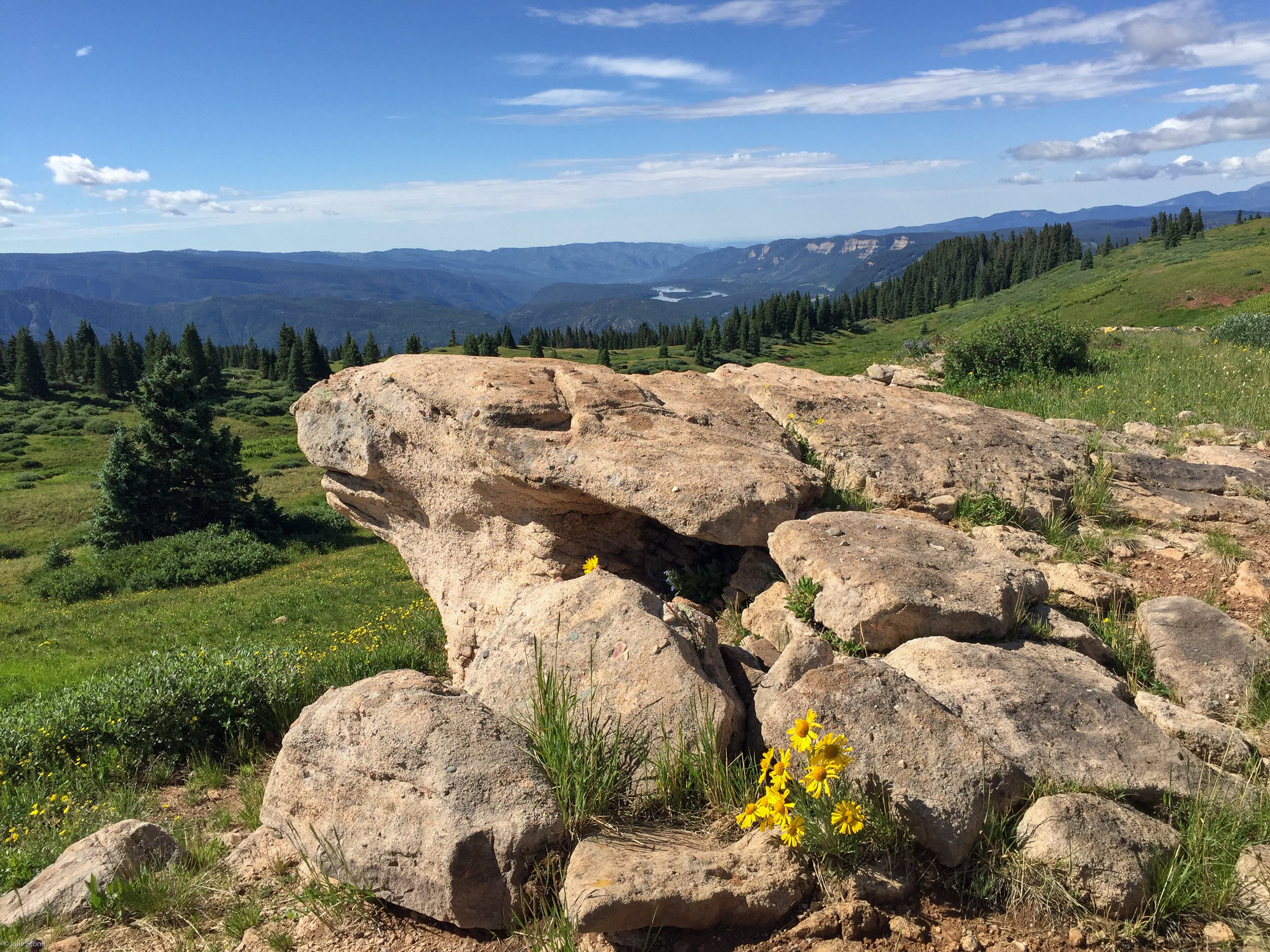 Rocky outcropping with Electra Lake in background