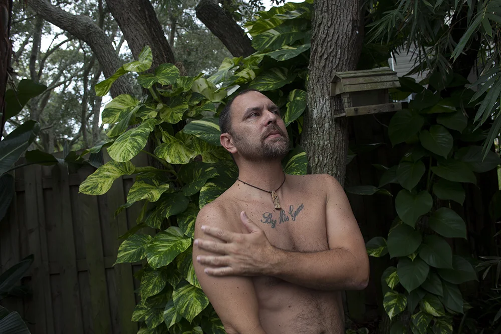 At home, in the back yard. An emotional moment of words spoken. Saint Augustine, FL, 8/30/18