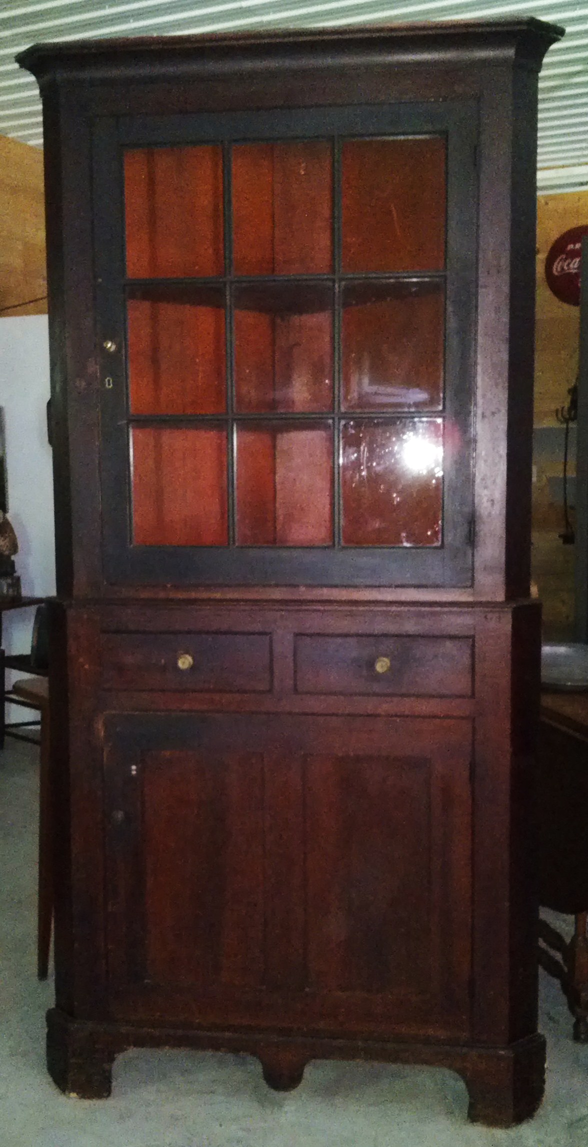 Diminutive, Paint Decorated Corner cupboard