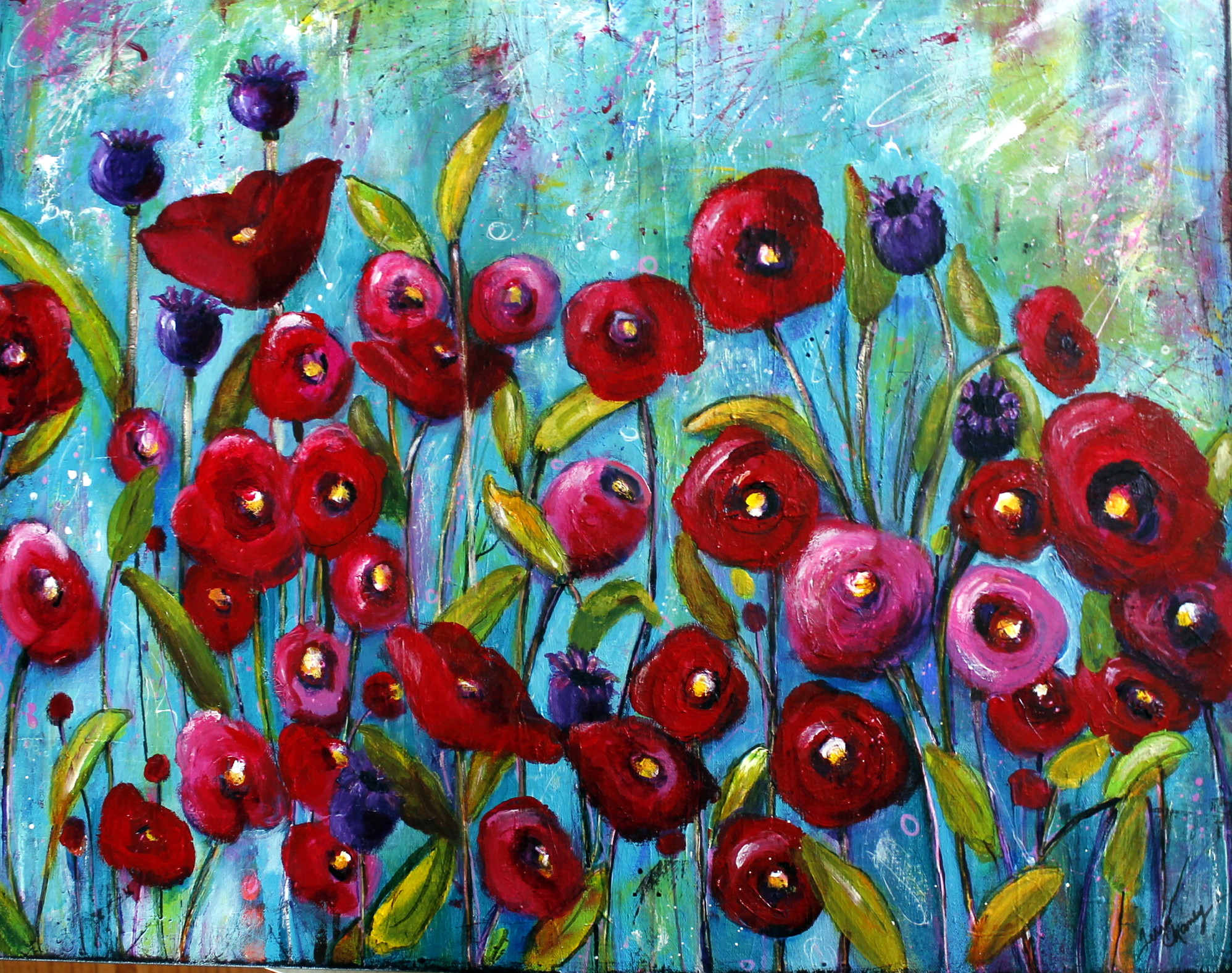 Field of Dreams red poppy painting on 24 x 30 canvas