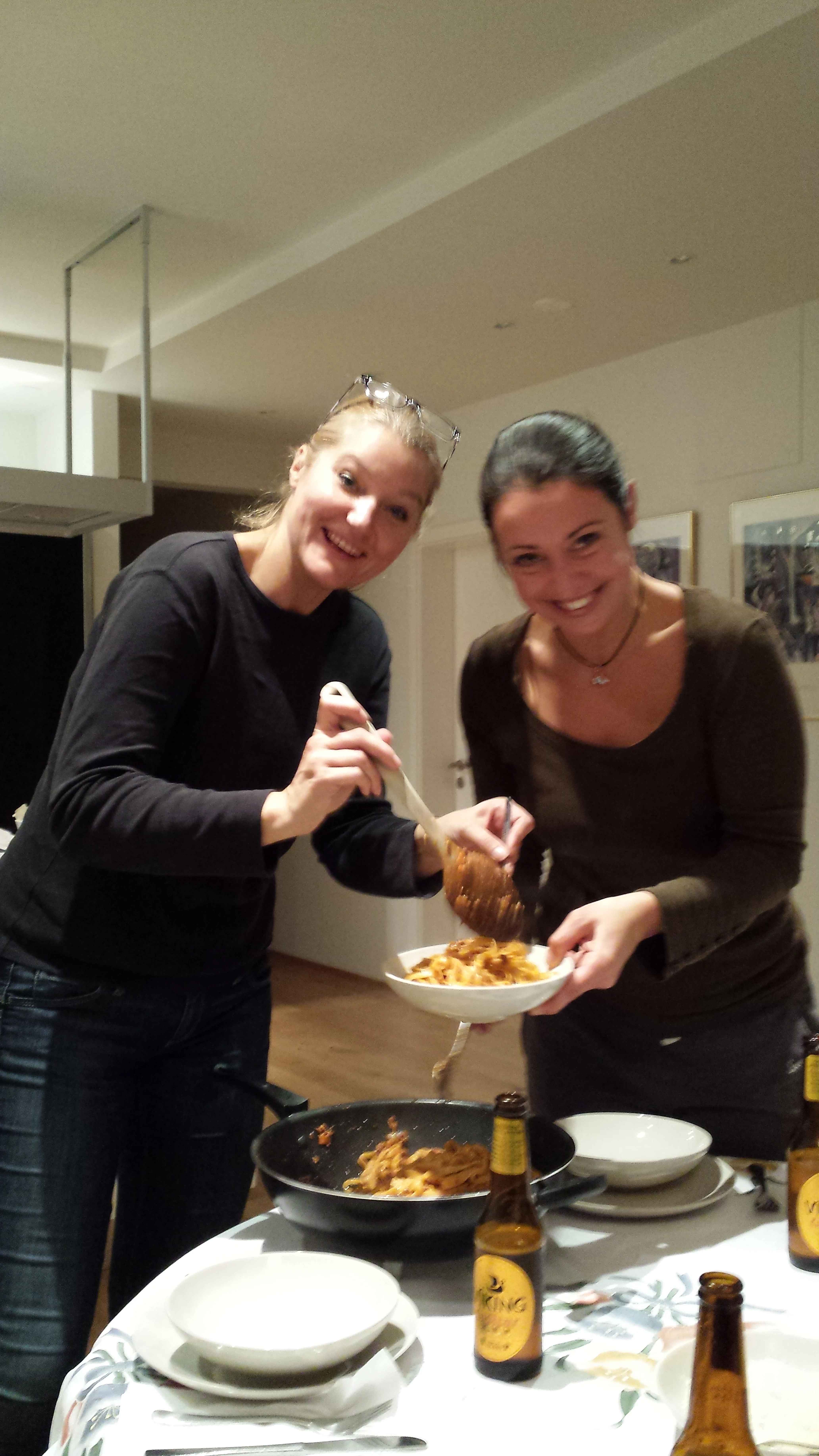 cristiana and giulia serve up an italian feast one of our last nights in iceland.