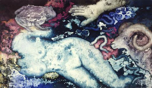 "Reaching for Sleeping Beauty", 1984, Acrylic on paper, Dream Series