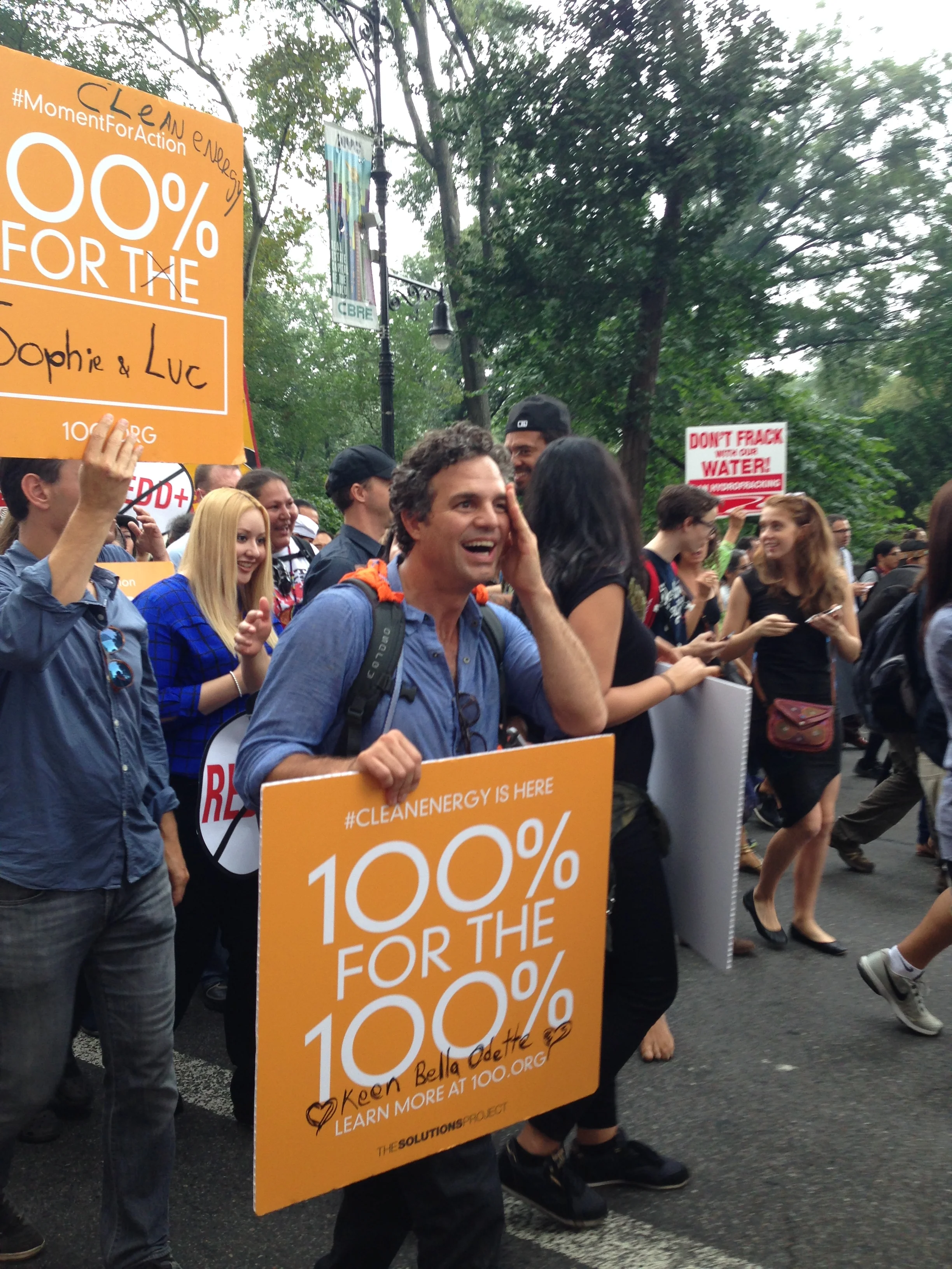 Mark Ruffalo marching for clean energy.