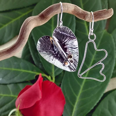 Sterling silver foldform and wire hearts earrings - $88.