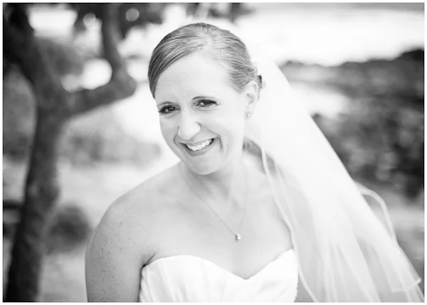 happy bride black white portrait