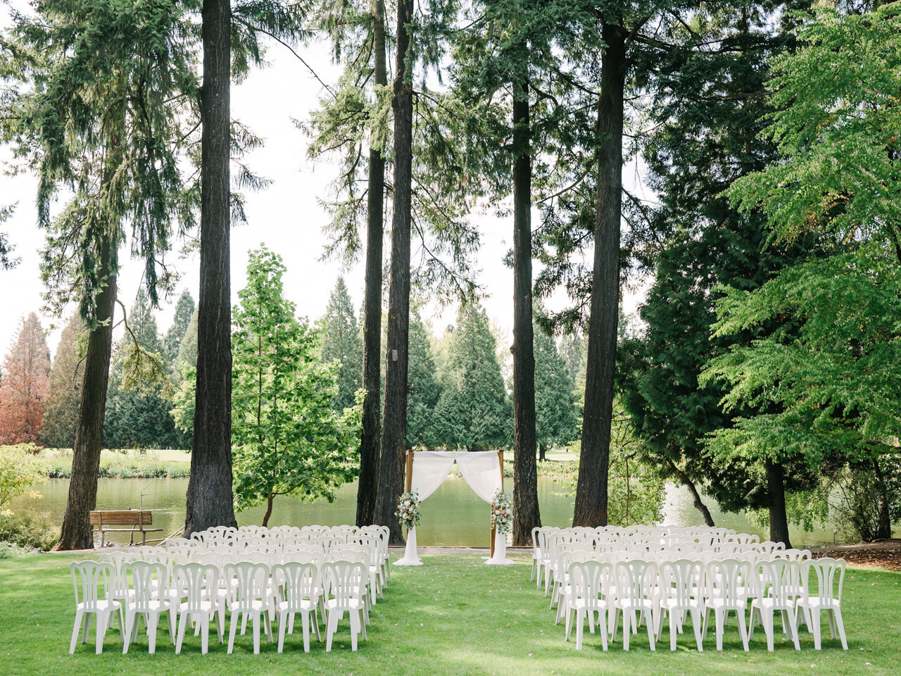  Wedding venue setup at crystal springs rhododendron garden with floral archway 