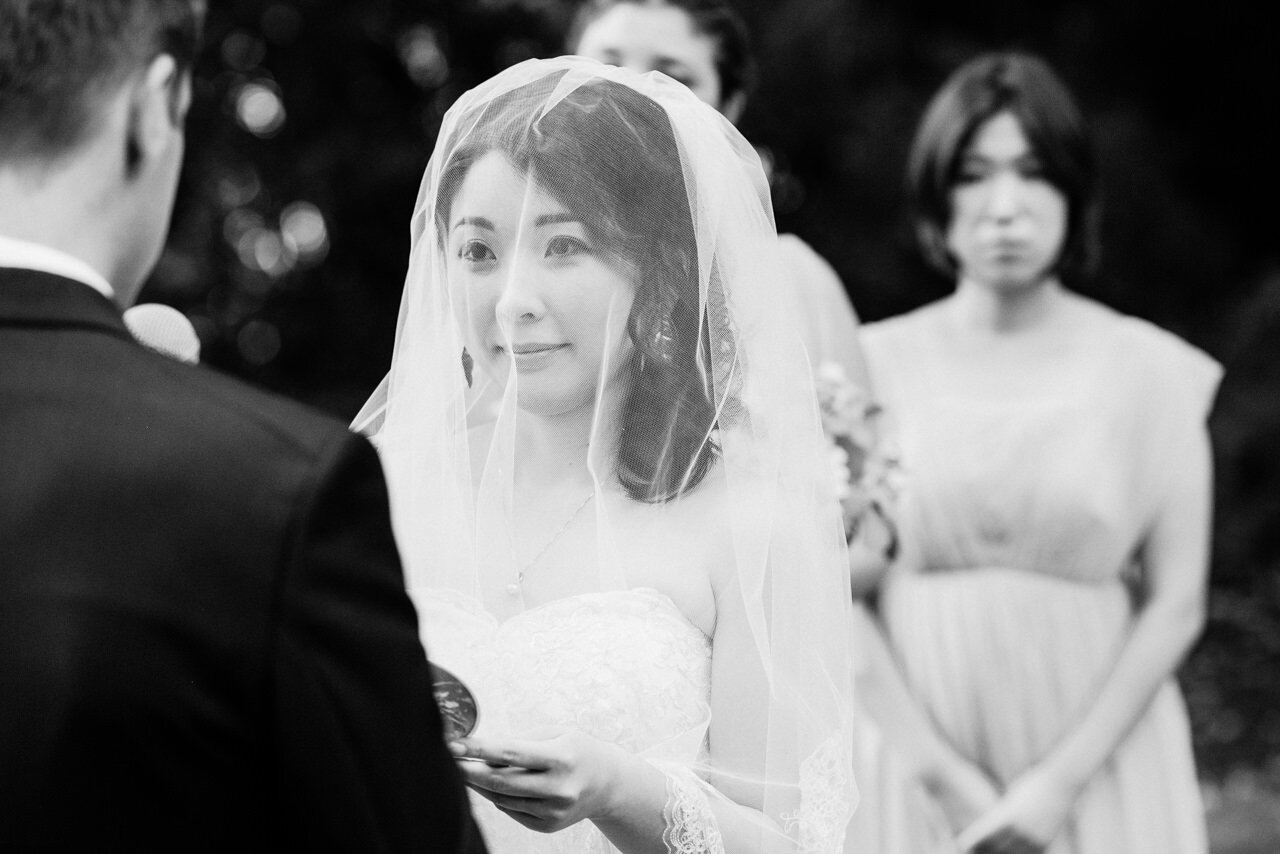  Japanese bride under veil shares vows with groom 