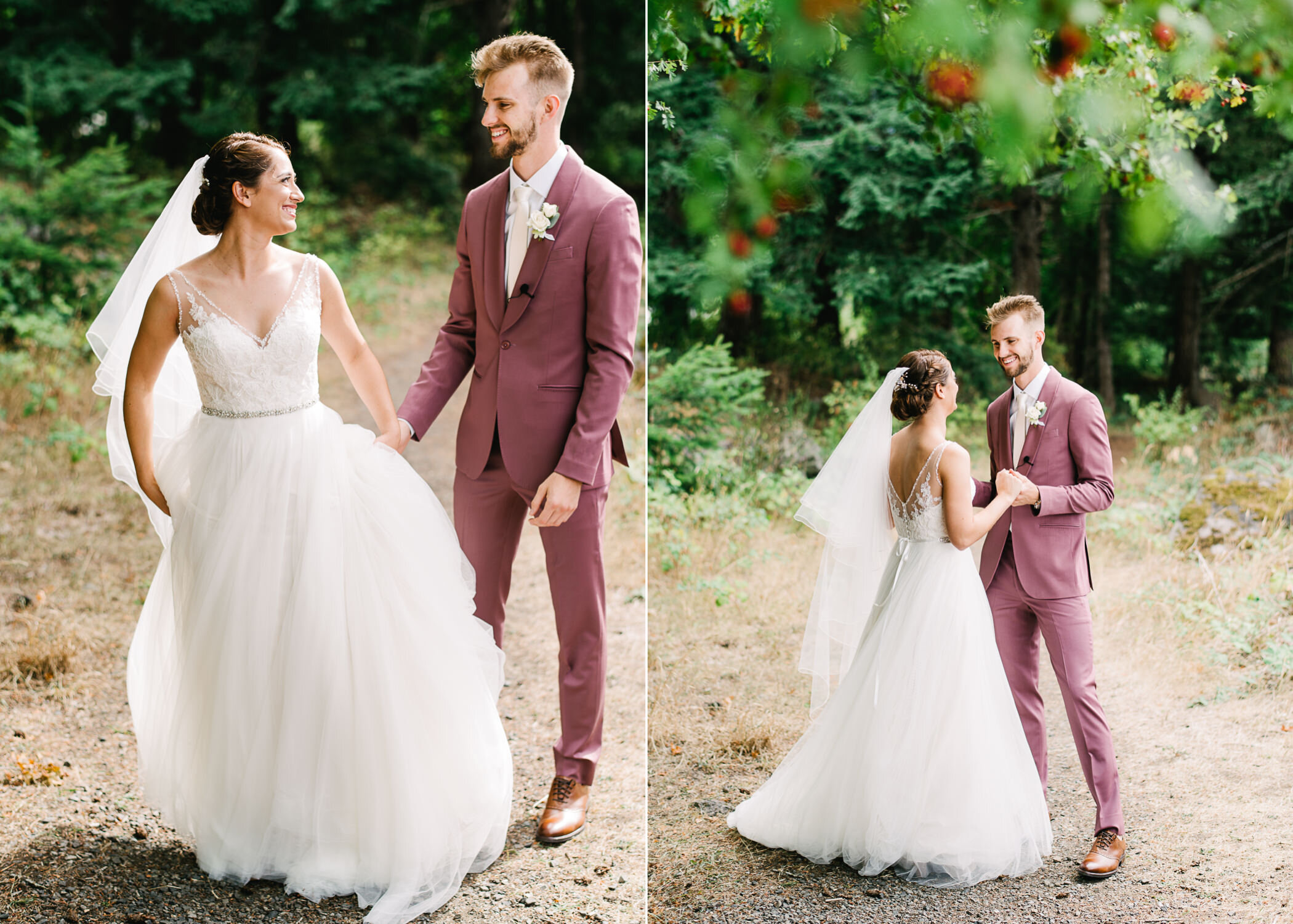  Sun shines on bride in wedding dress as groom sees her for first time 