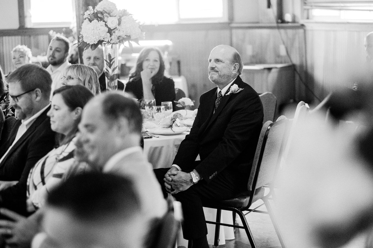  Father of bride listens during wedding ceremony 