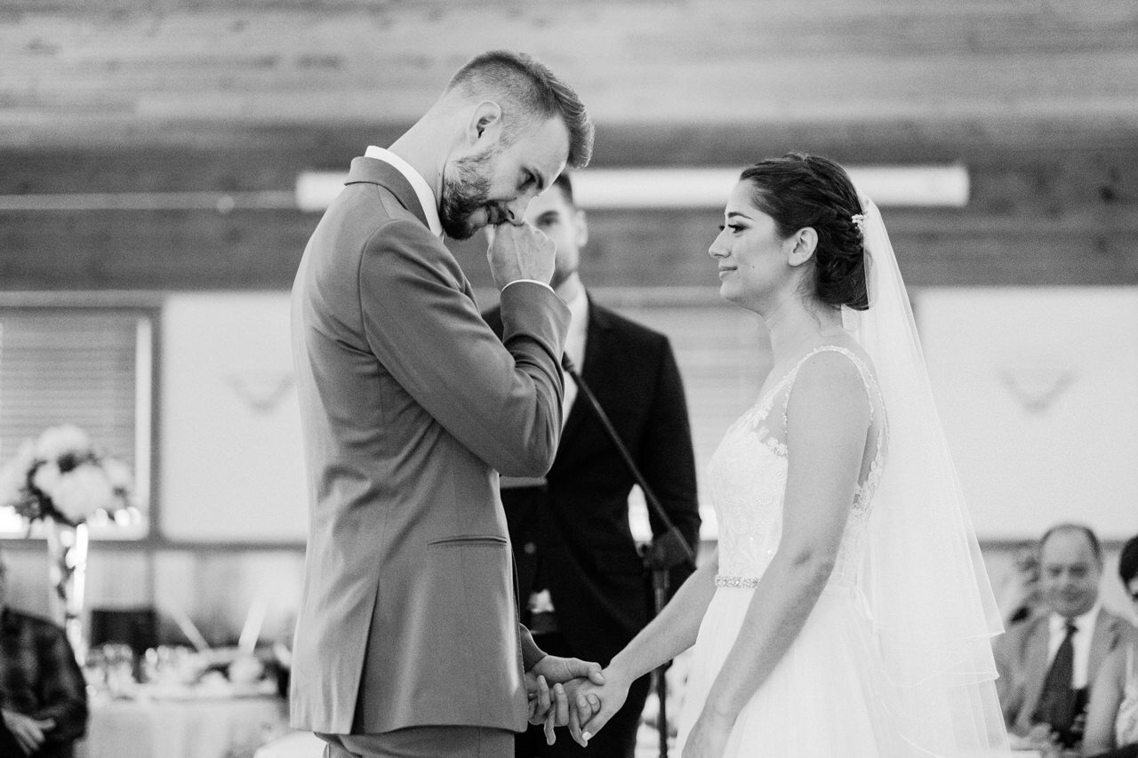  Groom wipes his tears after finishing wedding vows 