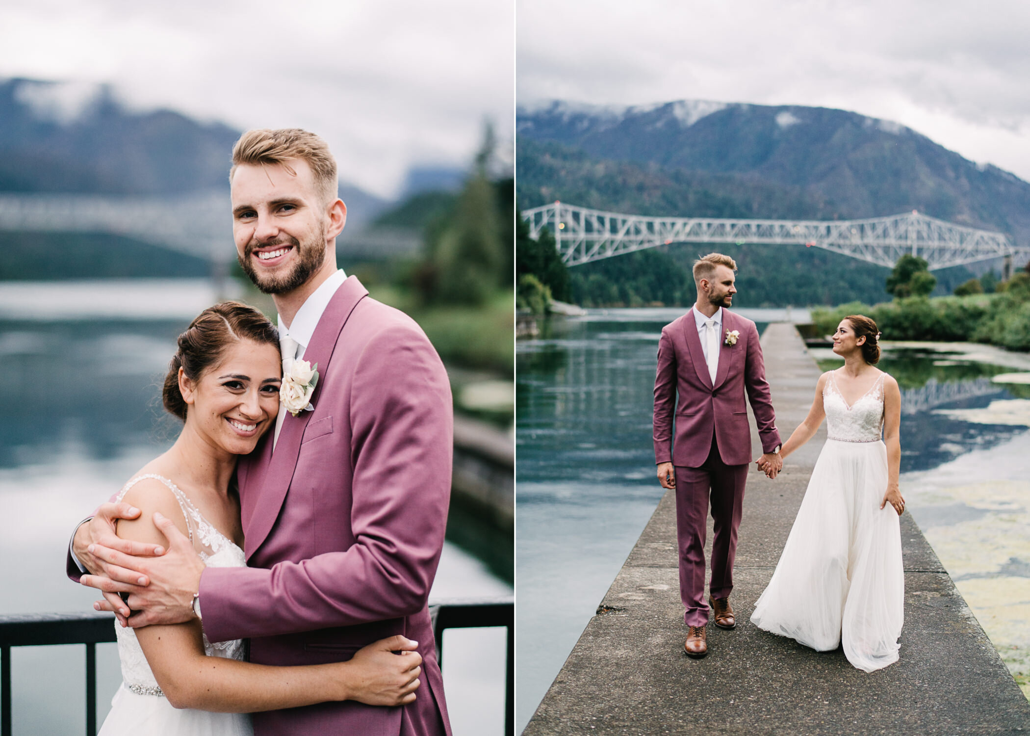  Portrait of married couple over water by Columbia river 