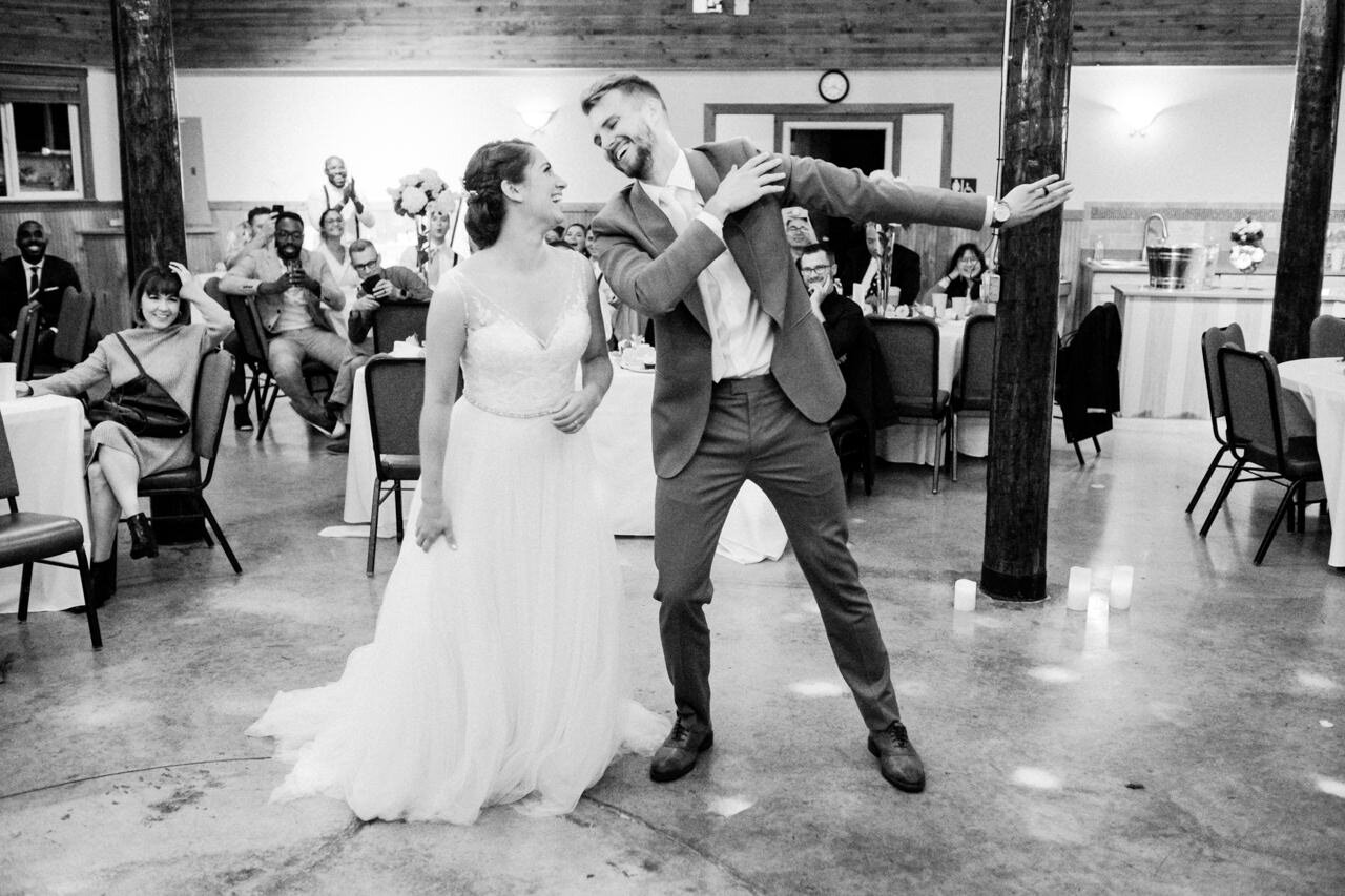  Groom laughs while doing fast dance 
