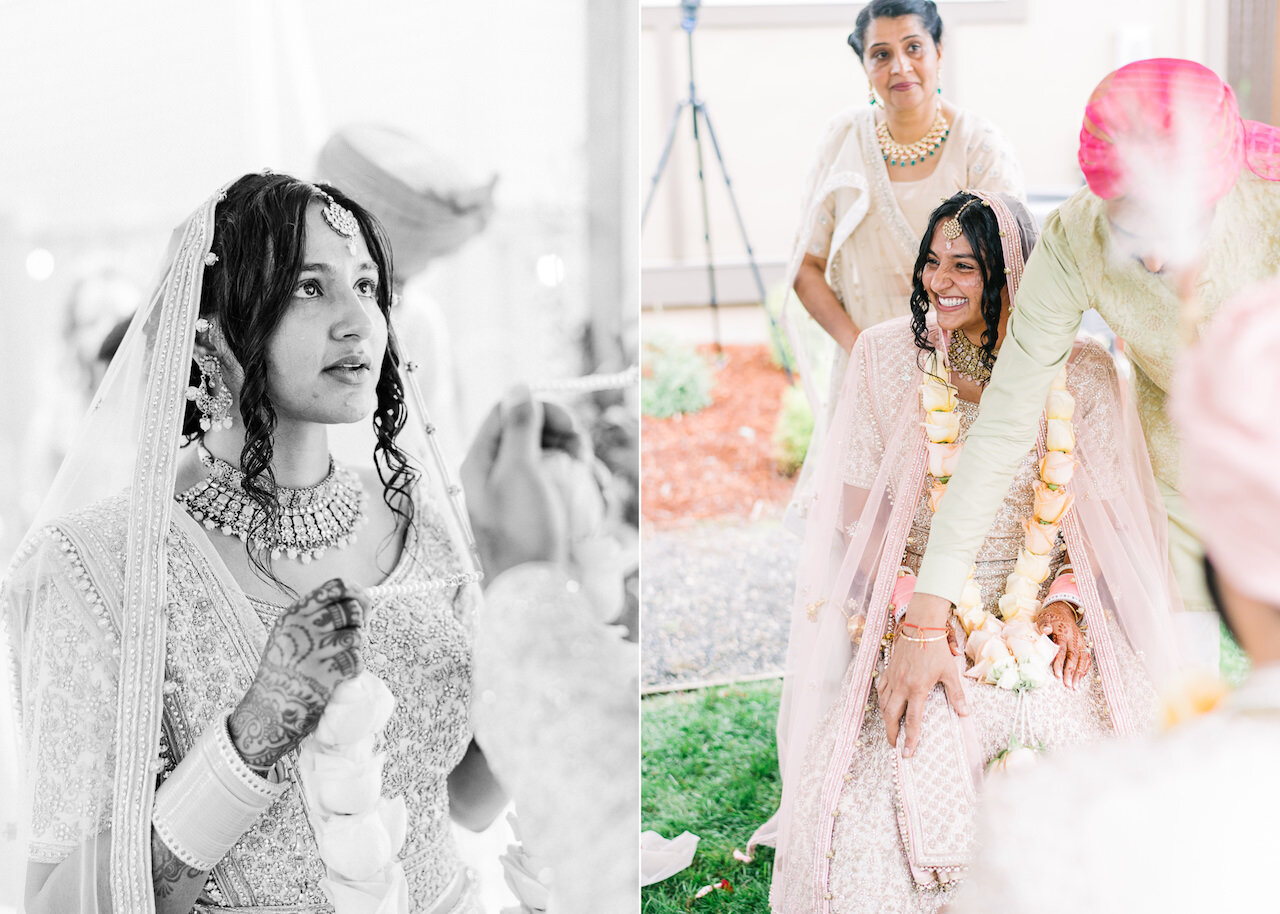  Close up of bride as she shares her garland 