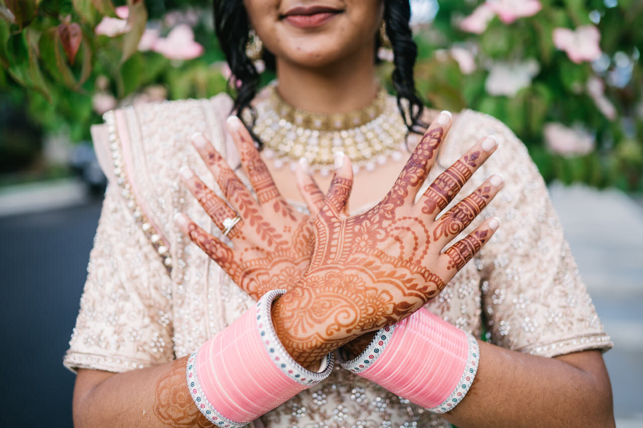 Closeup of indian bride's henna with pink bangles 