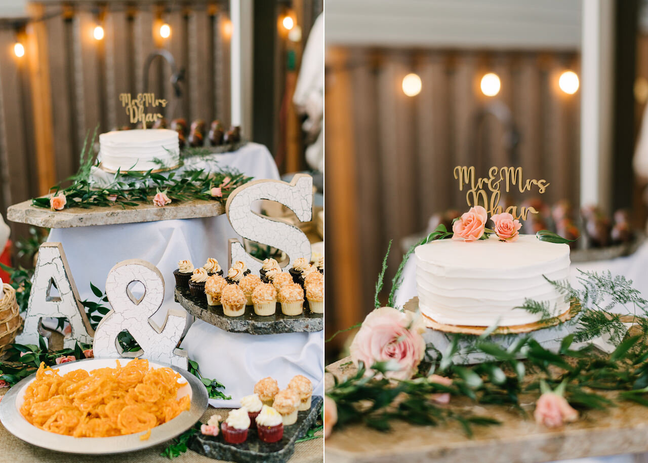  Details of indian wedding dessert table and cake with pink roses 