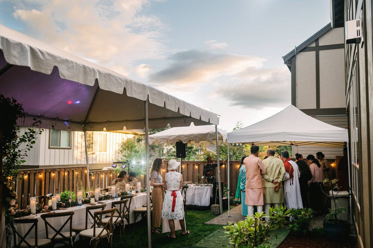  Backyard indian wedding reception at sunset and tent 