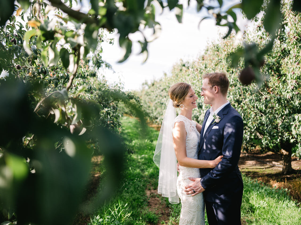 Wedding portrait in the pear orchard 