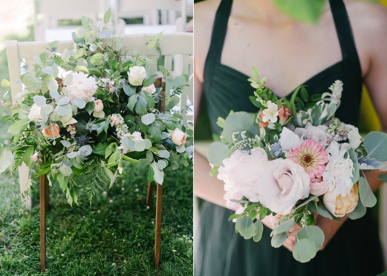  Closeup of Lucy's informal flowers bridesmaid and ceremony arrangement 