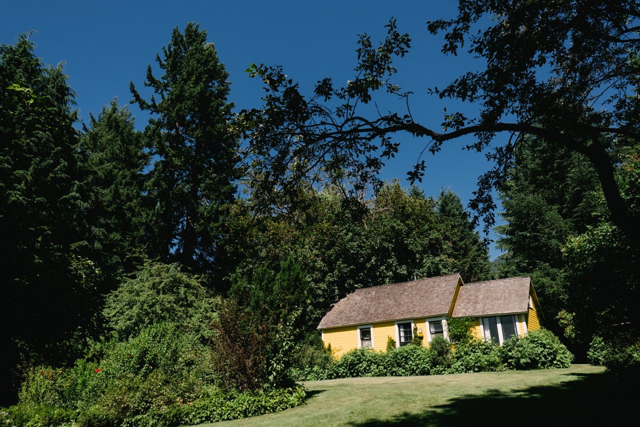  Yellow bridal house at mt hood organic farms in blue sky 