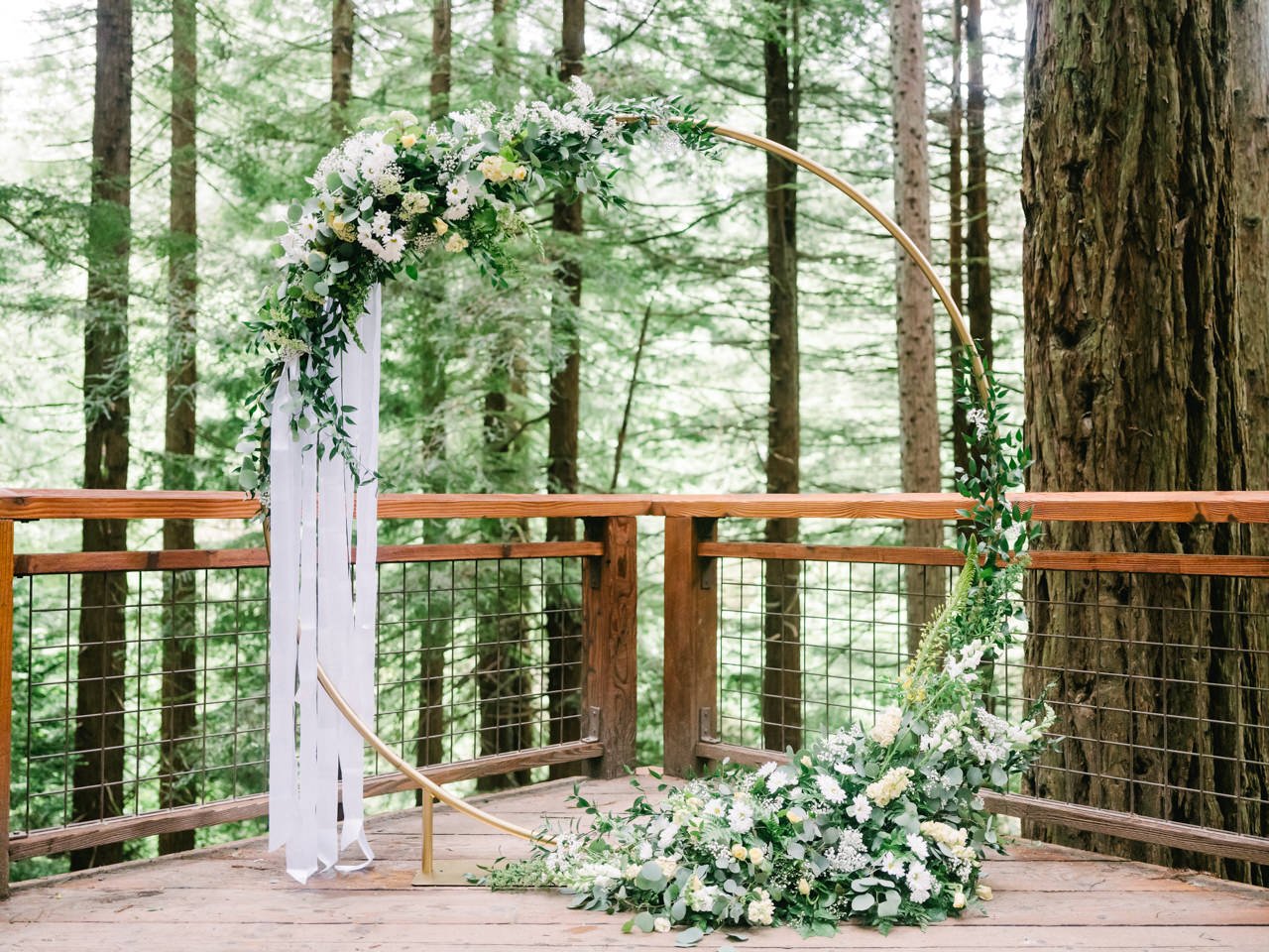  Green, yellow and white floral ceremony backdrop 