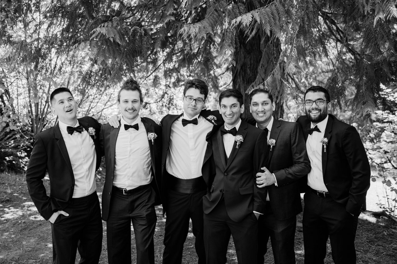  Casual black and white groomsmen portrait 