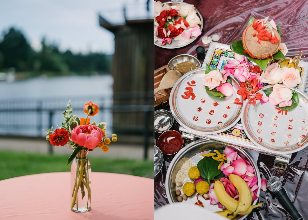  Details of Indian wedding ceremony plates and coconut 