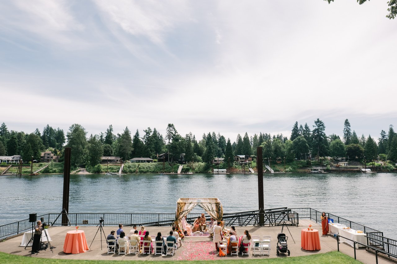  Small Intimate Indian wedding ceremony at Roehr park in front of willamette river 