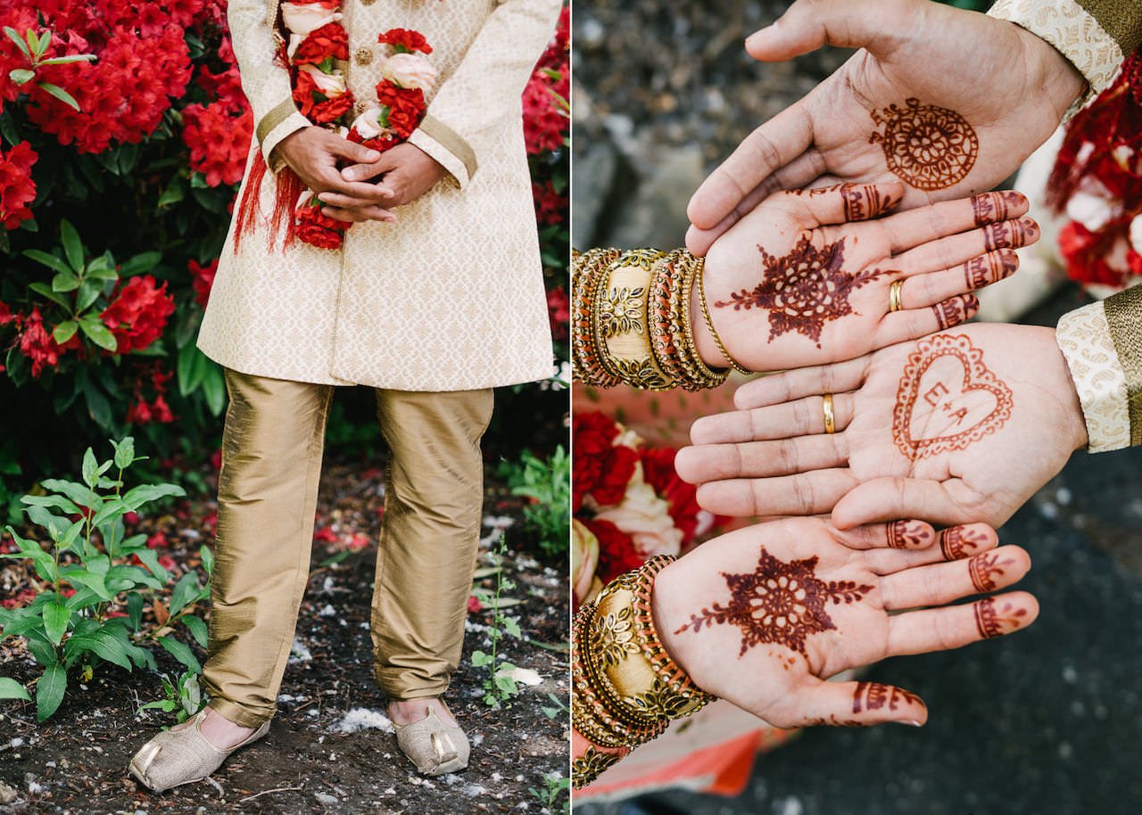  Bride and groom henna hands together 