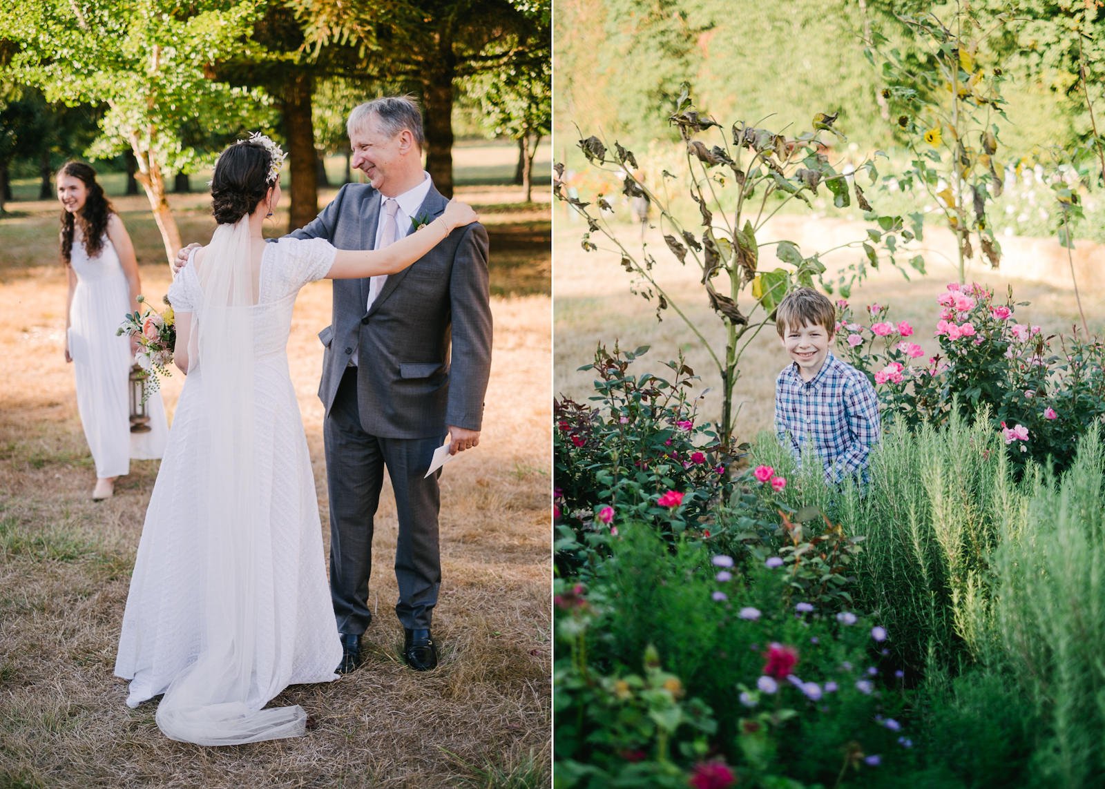  Bride greets her father after wedding ceremony 