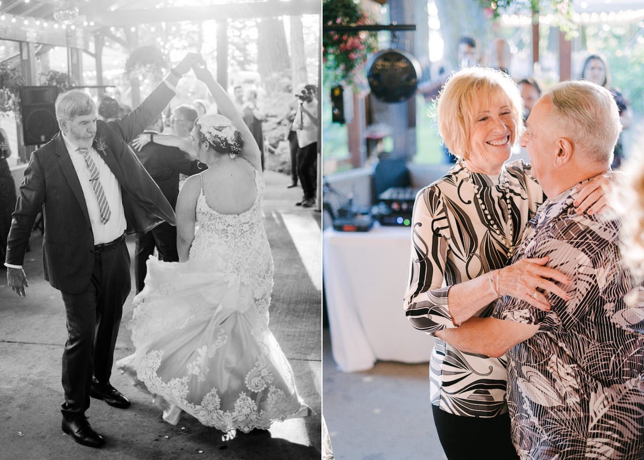 Father of bride spins daughter during dancing in sunlight 