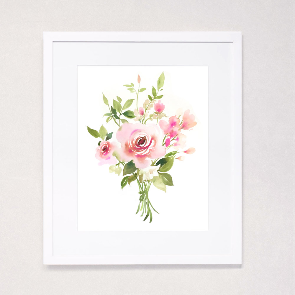Sweet Rose Bouquet Watercolor Art Print — JULIE SONG INK