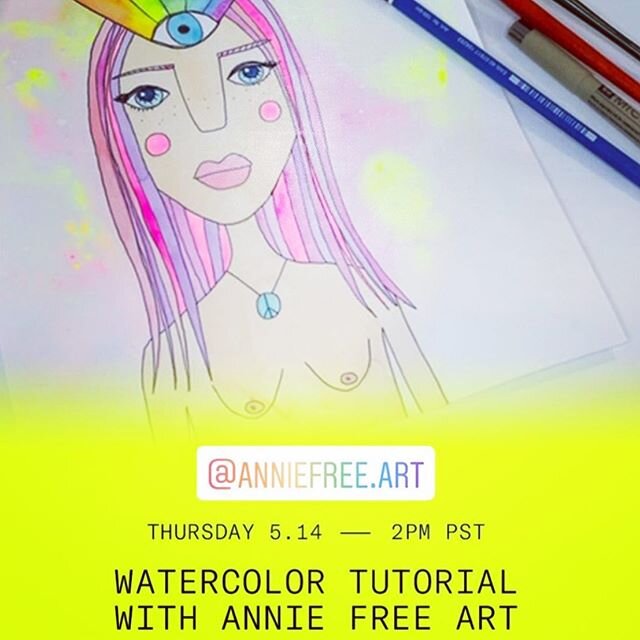 Join me Thursday for an &ldquo;Inner-Self Portrait&rdquo;  Watercolor Tutorial with @motherdenim . I&rsquo;ll guide you through the process of painting your own aura and vibrant chakra beams 👁 🌈 ✨ 🔮. You don&rsquo;t need any skills but some suppli