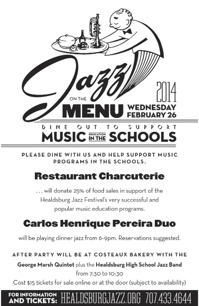 Playing on Feb 26th/2014 in Healdsburg, CA as part of a fundraiser for a music education program.