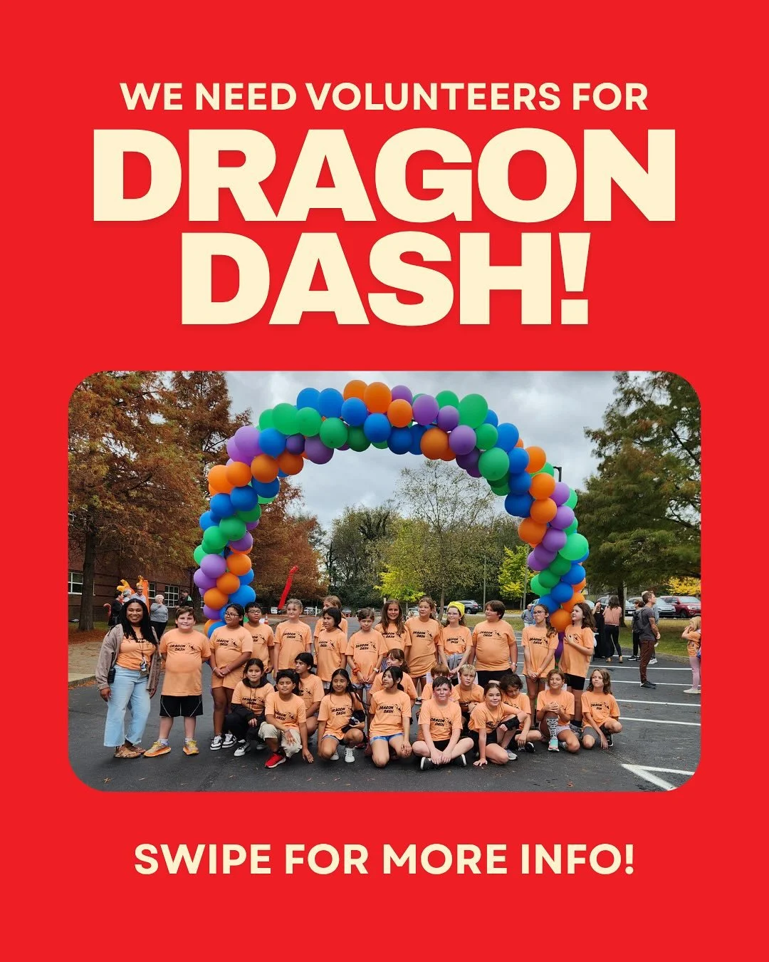 Dragon Dash volunteer sign up is NOW OPEN! Click the link in bio to snag your favorite spot early. Swipe through for more info and the Dragon Dash day-of schedule by grade 🐉 ❤️🔥 if you haven’t registered your child, there is still time! All i