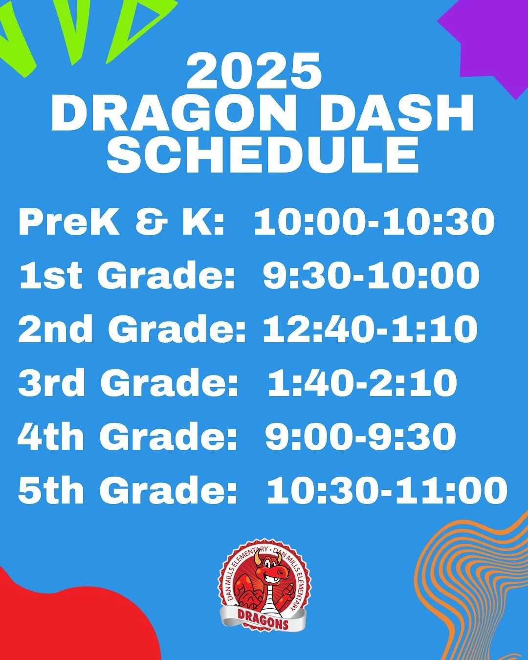 The countdown is on! THREE DAYS AWAY FROM DRAGON DASH! Dragon Dash will be on October 30th and this is the official schedule of the day. We still need everyone to register and fundraise - if you haven’t started yet, that’s ok! Instruction