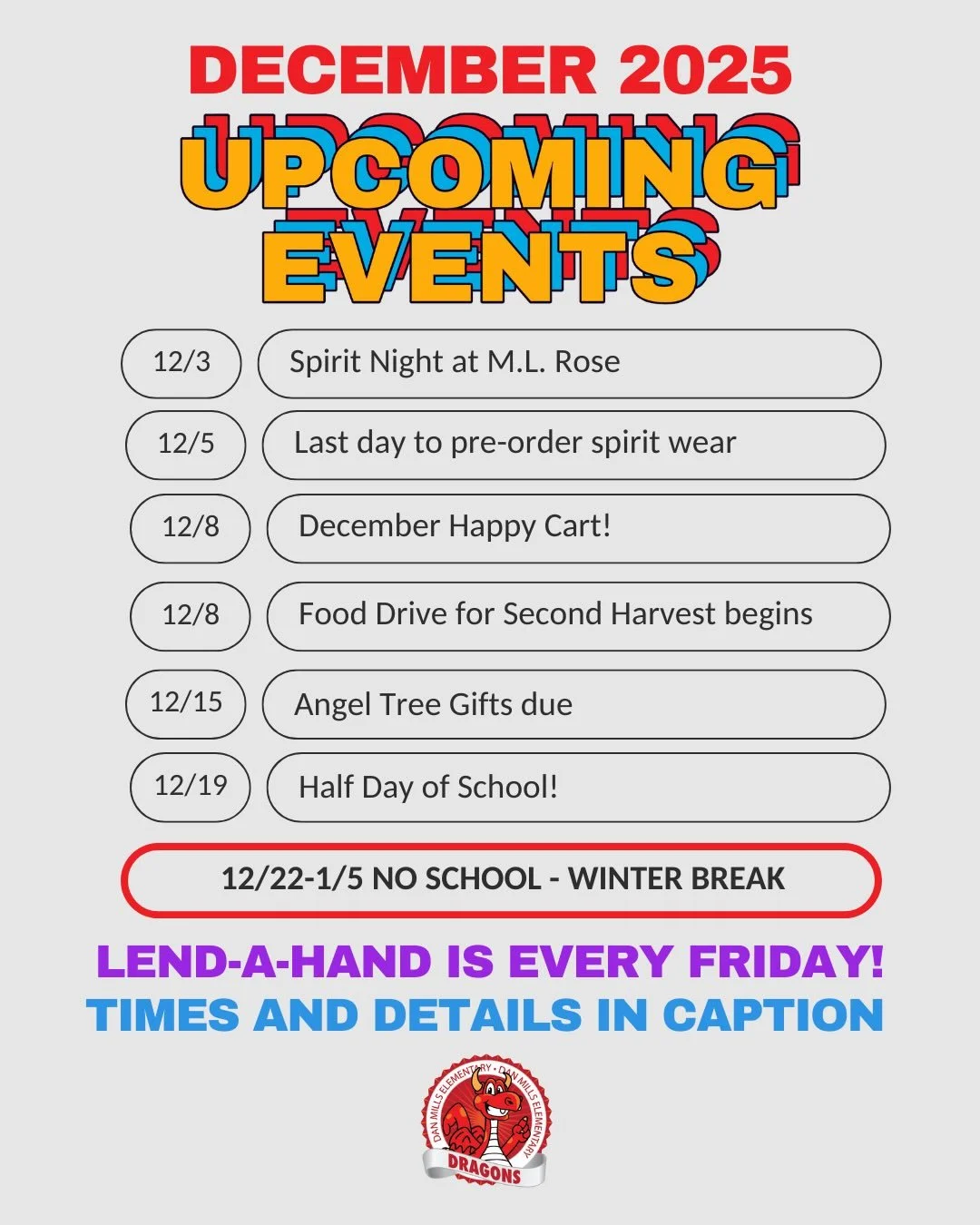 December events are here! Let&rsquo;s go, Dragons - final month of the year! 

🧢&nbsp;Friday, December 5&nbsp;- LAST DAY to pre-order spirit&nbsp;wear! Link in bio to shop

🥮&nbsp;Monday, December 8&nbsp;- December Happy Cart! Sign up to contribute