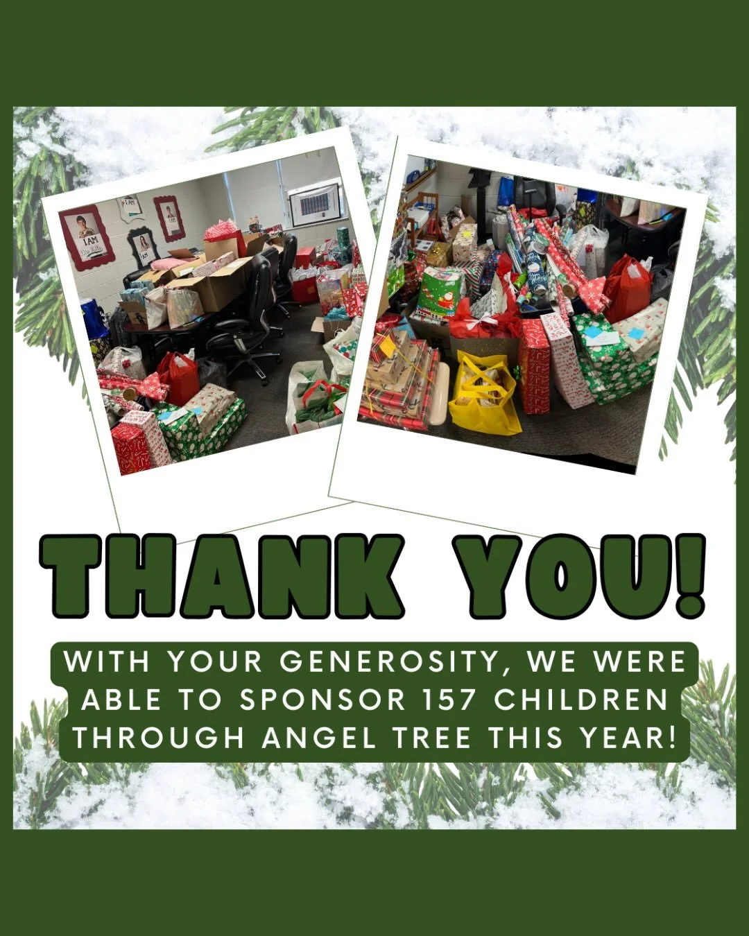 Thank you!! Every single child on Angel Tree was sponsored &mdash; 157 amazing little humans! We&rsquo;re feeling very grateful 💚💚