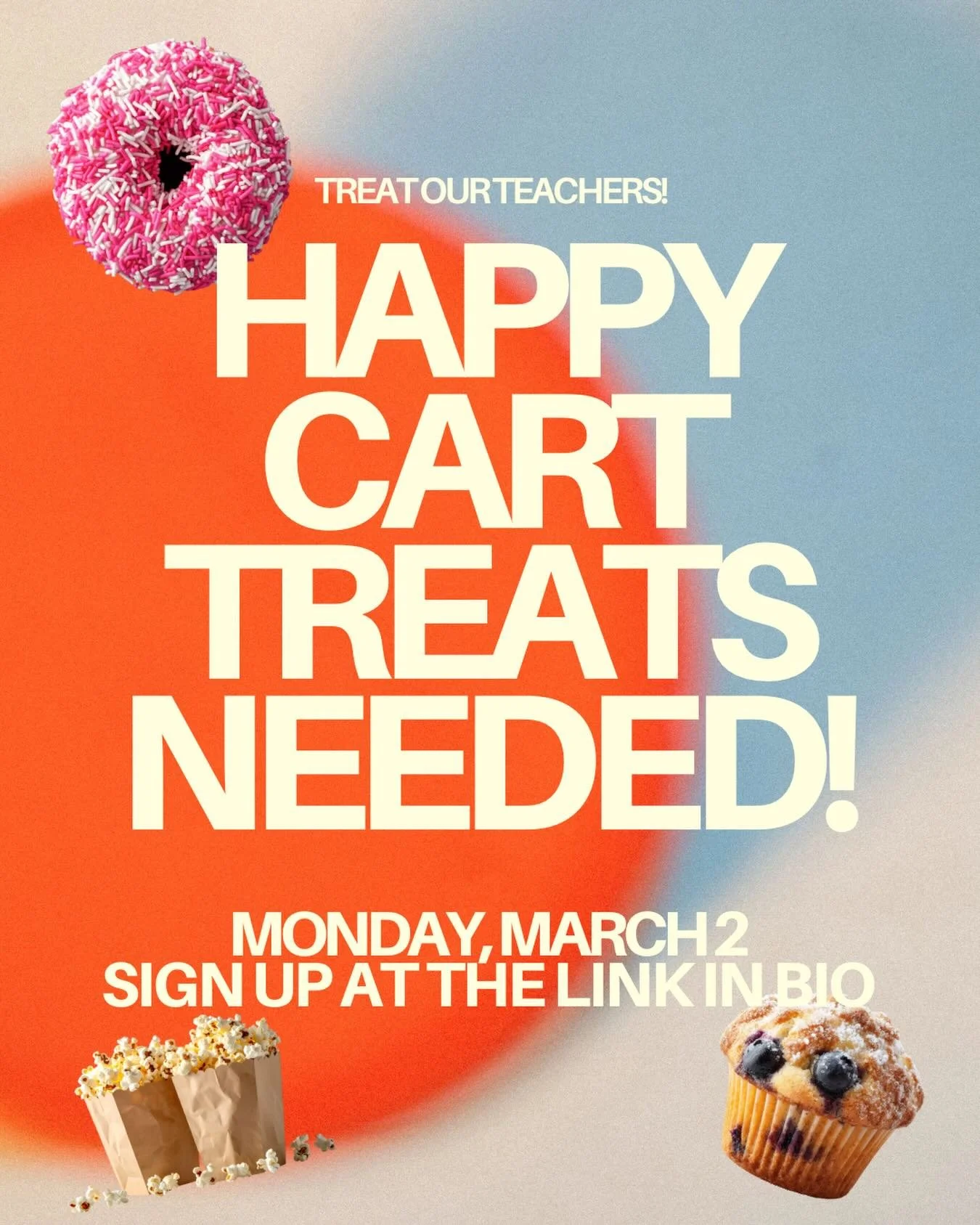 Next Monday is the March happy cart and we need your store bought or homemade treats! Sign up at the link in bio 🍿🍪