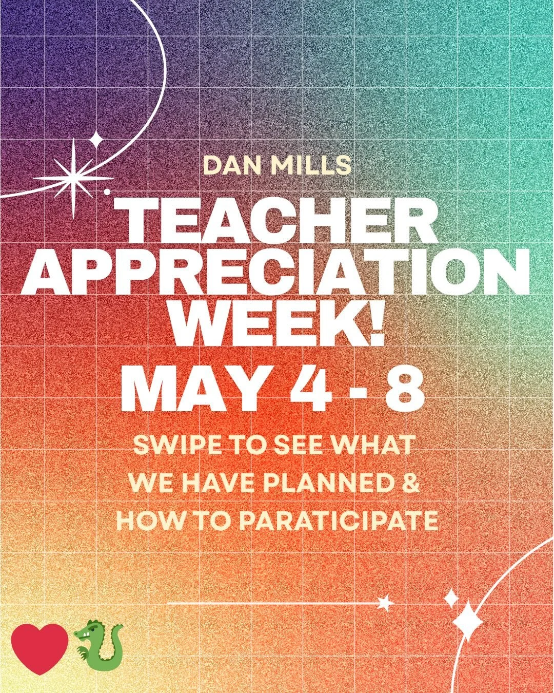 Mark your calendars! May 4-8 is teacher appreciation week and we&rsquo;ve got some good stuff cookin. Swipe through to see where we could use your help and some other fun things we have planned for our super amazing teachers! ❤️🐉