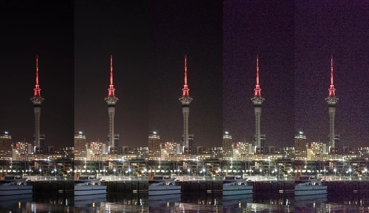 From left to right: ISO 100, ISO 1600, ISO 40,000, ISO 256,000, ISO 409,600