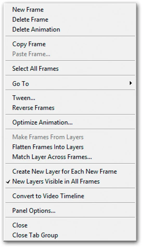 Image 3 — the Timeline Menu panel