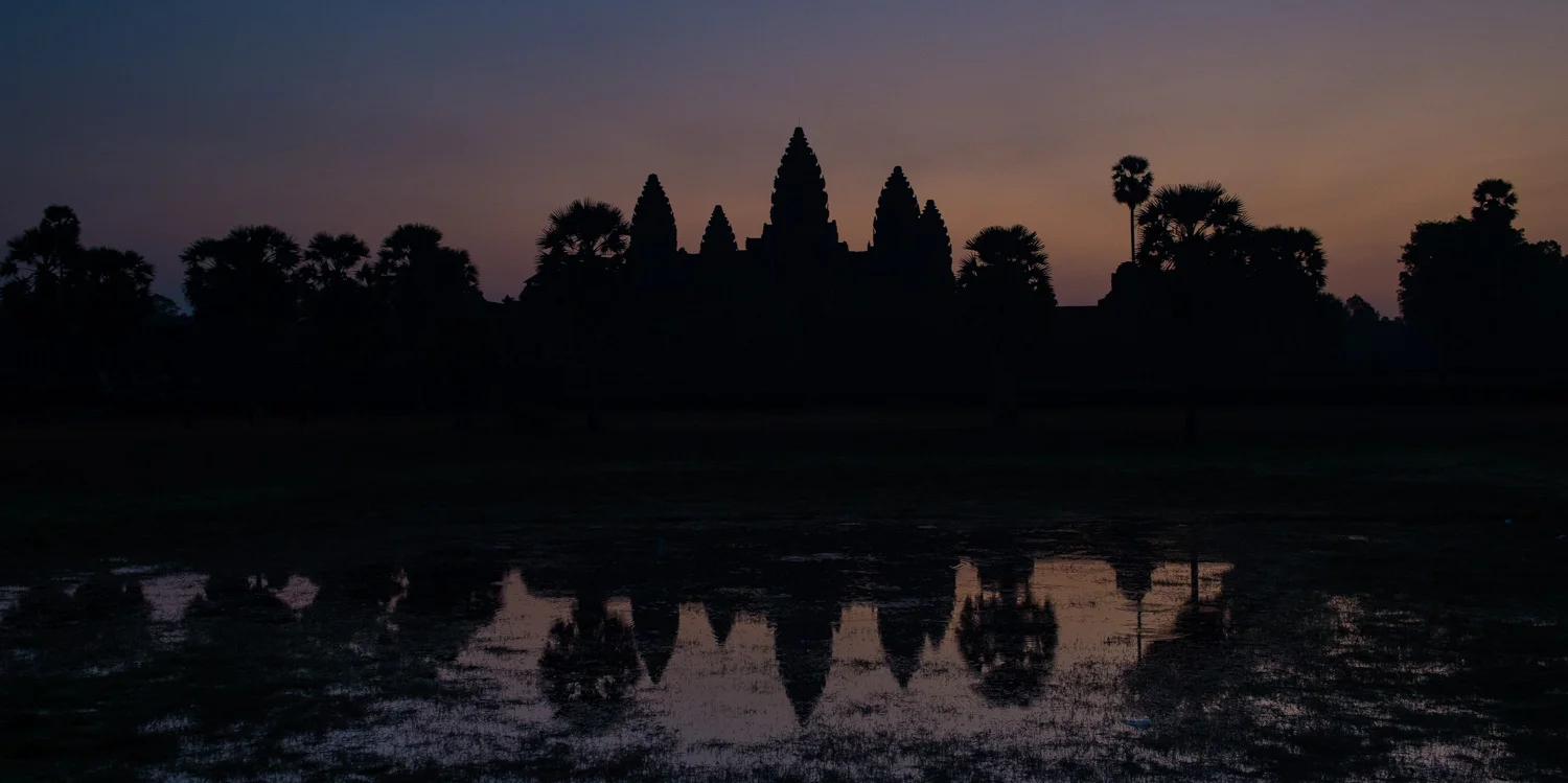 Silhouette shot — sunrise at Angkor Wat; Nikon D4S, 31mm, f/5.6, 1/40s, ISO 1600
