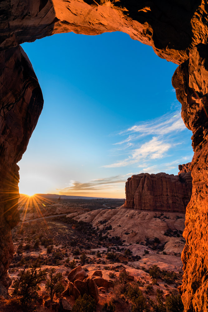 Sunset at Arches National Park, Moab; Nikon D810, 14–24mm, f/16, 1/3s, ISO 64, exposure bias +1.7 steps