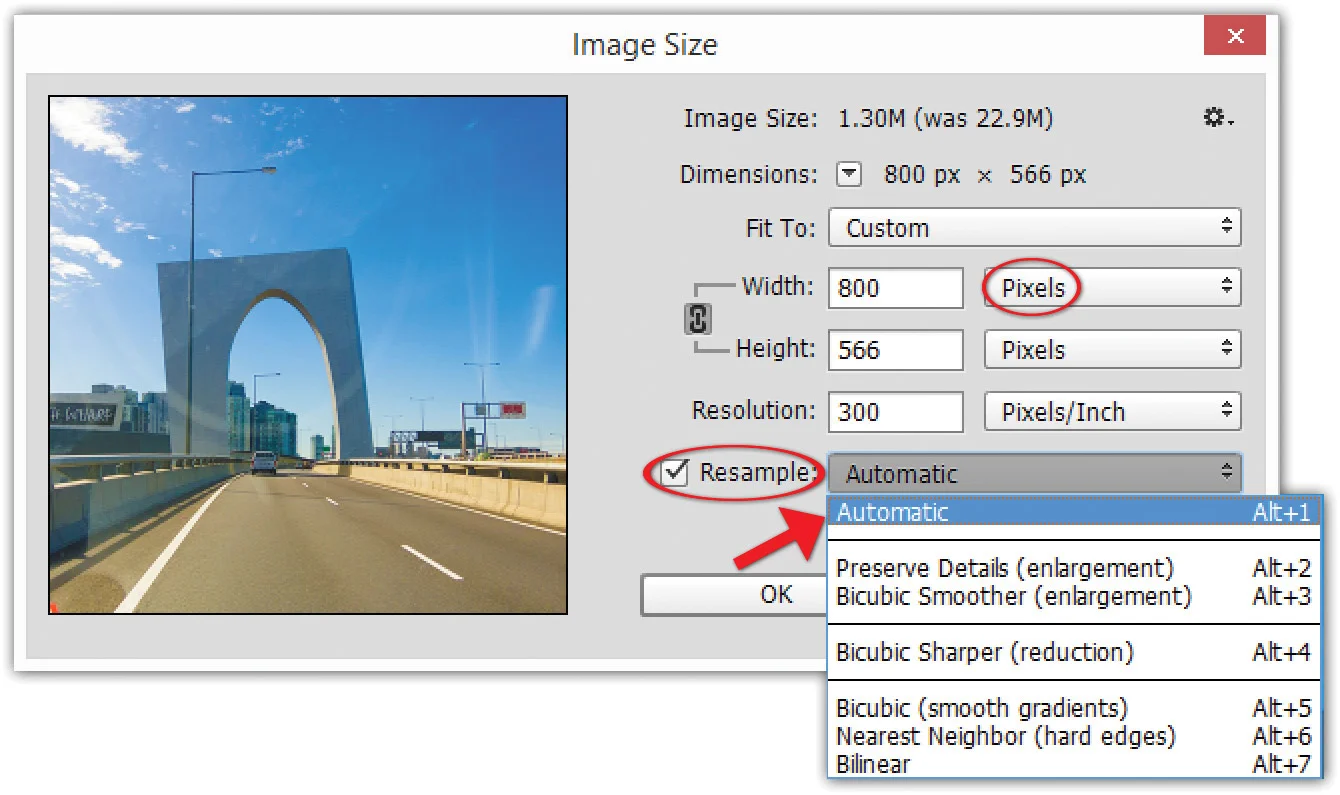 Image 1 — the Image Size dialogue box