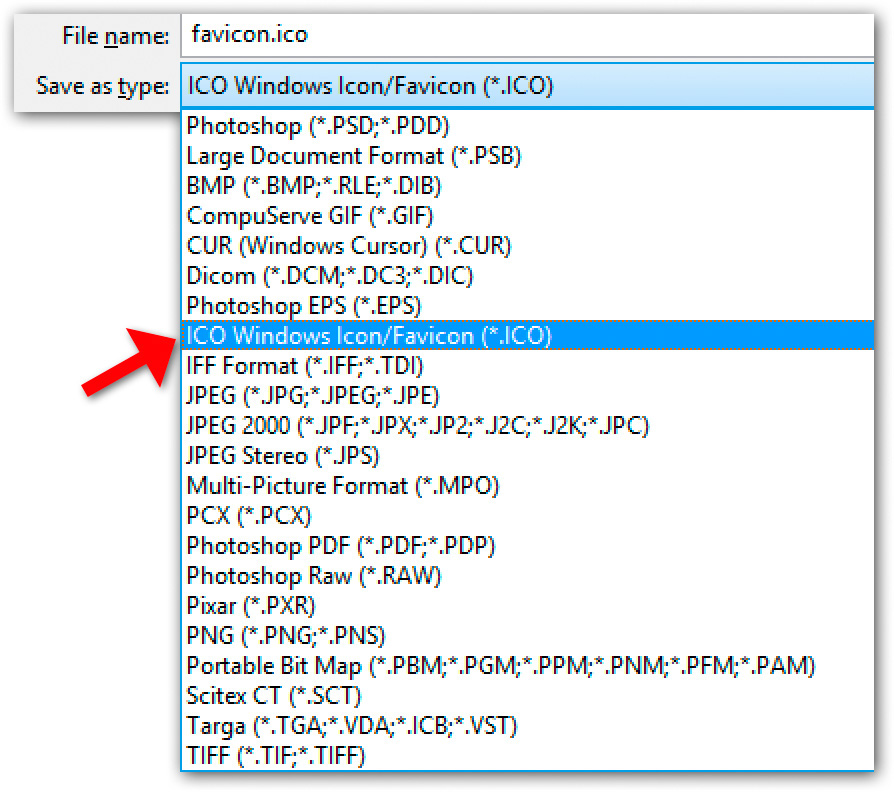 Image 2 — saving your finished favicon in the ICO file format