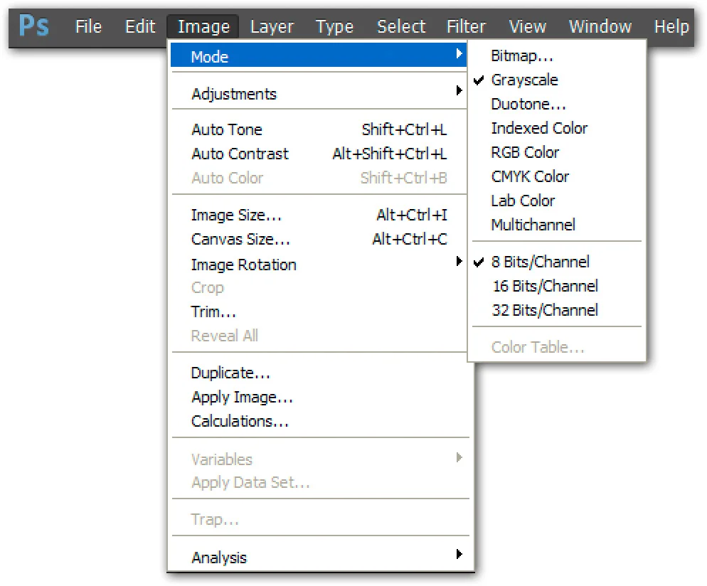 Image 9 — the Photoshop colour modes
