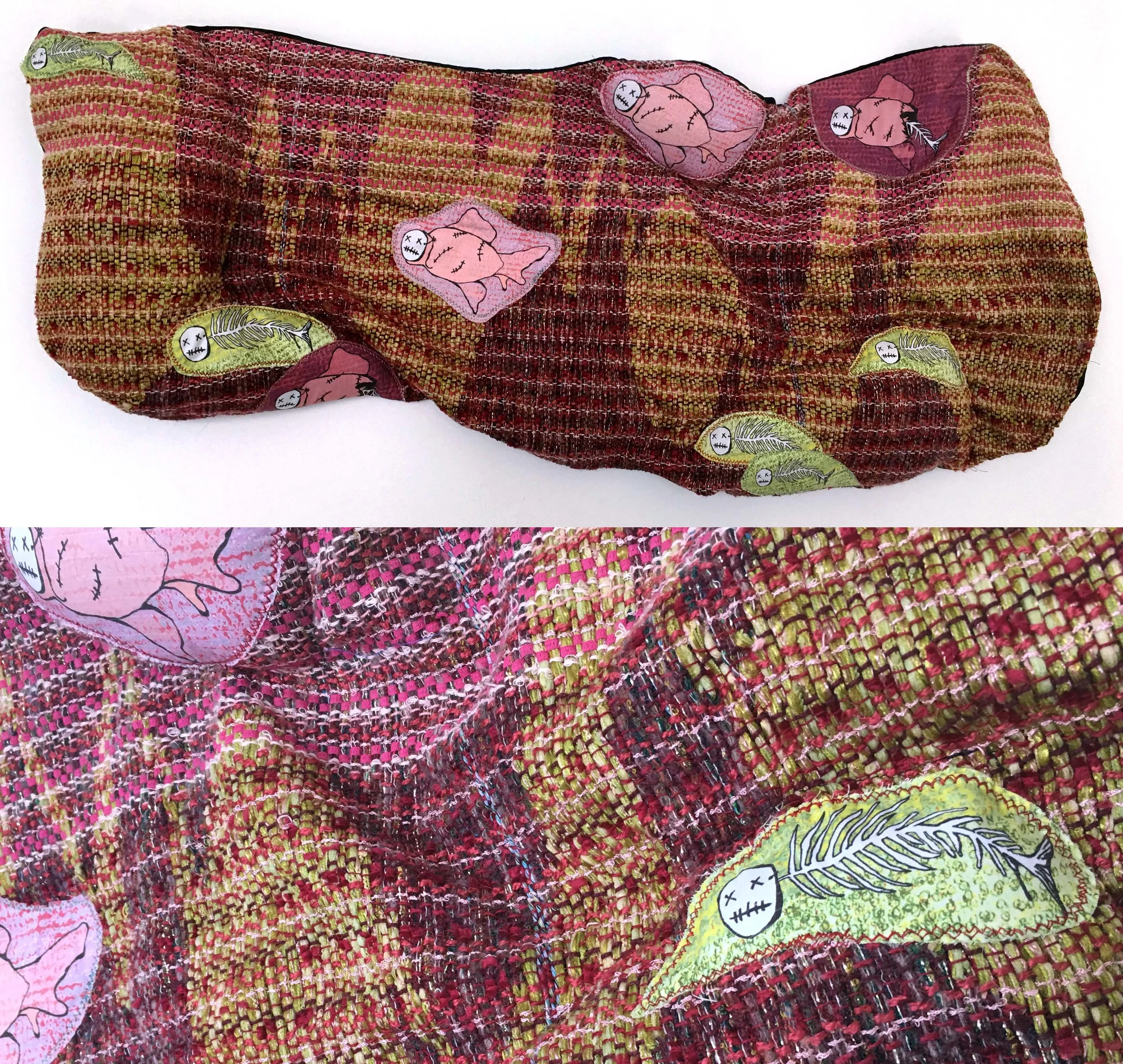   Killer Fish  h: 12" x w: 33" hand-woven and machine-made fabric, embroidery, inkjet prints, fleece 2017 