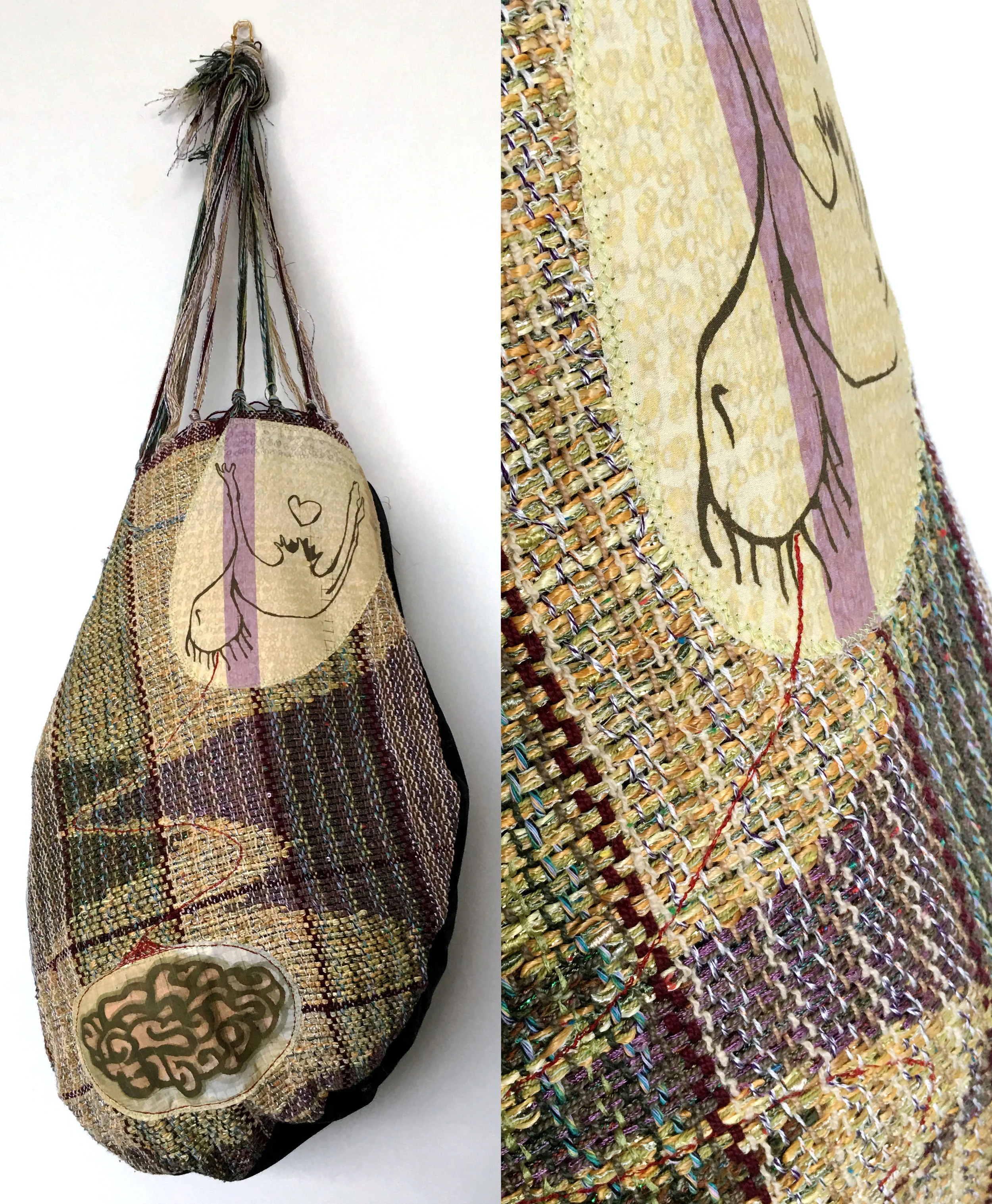 Brain Drain h: 28" x w: 10" x d: 10" hand-woven and machine-made fabric, embroidery, inkjet prints, fleece 2017